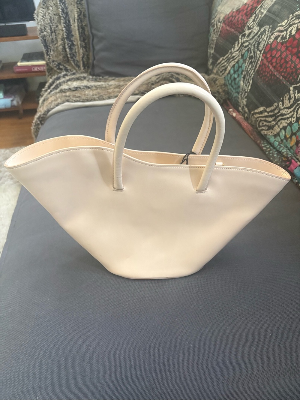Little Liffner Cream Tulip Tote Bag with Double Top Handles